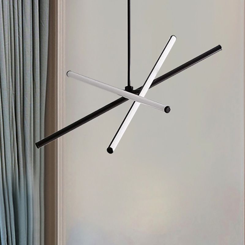 Lampadante a pendente in metallo lineare Lampada a soffitto appeso a LED Nero/oro per camera da letto in luce calda