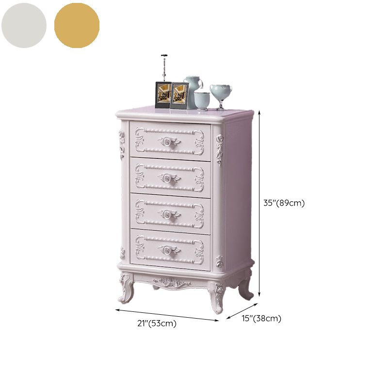 Traditional Bedroom Wooden Storage Chest Vertical Chest in White with Drawers