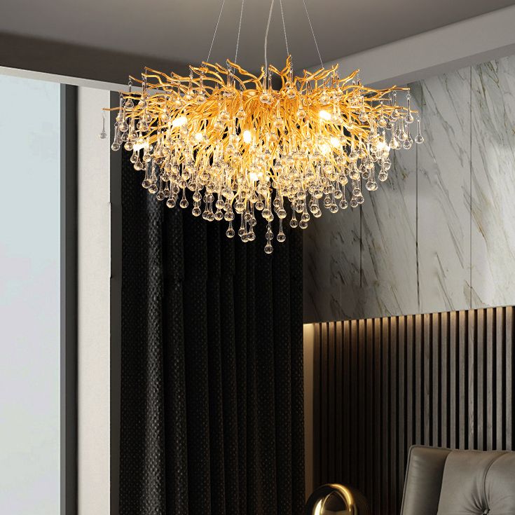 Gold Nest Chandelier Lighting Luxury Country Style Crystal Living Room Hanging Light
