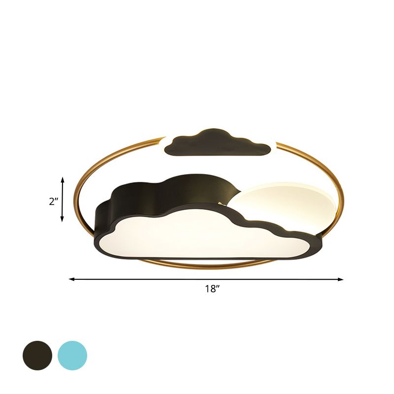 Cartoon LED Flush Mount Lighting with Acrylic Shade Black/Blue Finish Cloud-Shape Flush Lamp Fixture