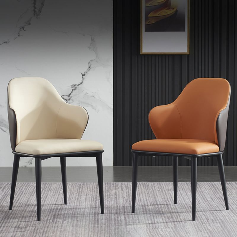 Modern Upholstered Dining Arm Chair Faux Leather and Metal Dining Chair