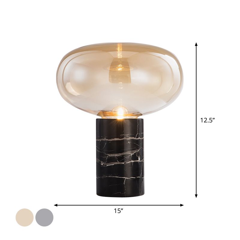9.5"/15" W Single Living Room Night Light Postmodern Black Marble Table Lamp with Ellipse Grey/Amber Glass Shade