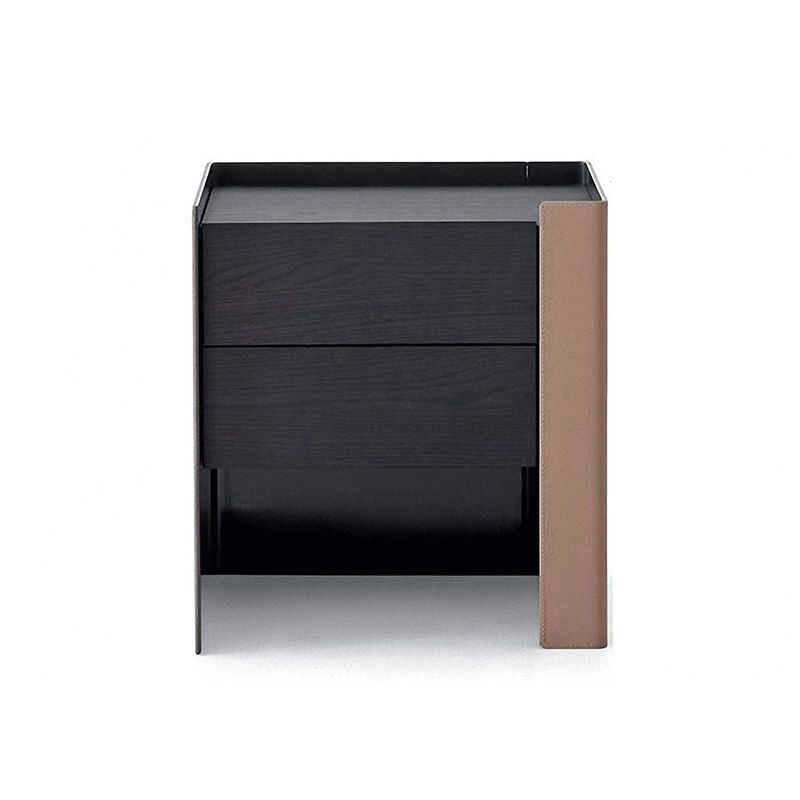 Modern Drawer Storage Night Table Solid Wood and Leather Bed Nightstand