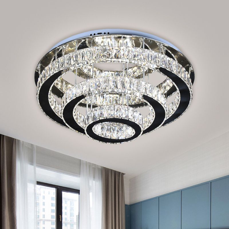 Clear Crystal Circular Ceiling Mounted Fixture Modernist Stainless-Steel LED Flush Light for Dining Room