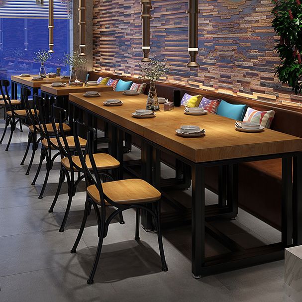 Solid Wood Dining Table Industrial Square Dining Table with Black Frame