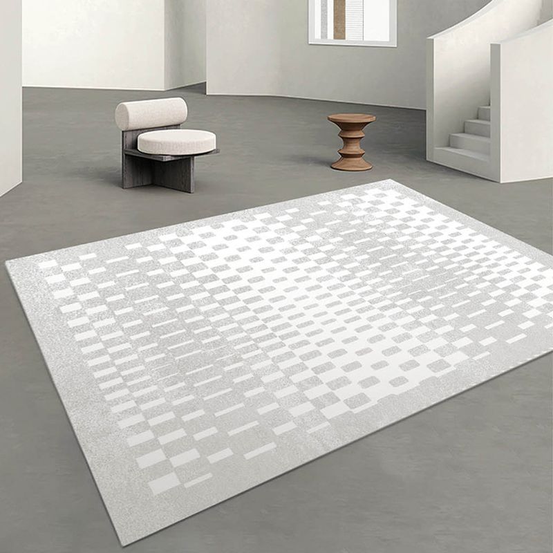 White Modern Rug Pinstripe Polyester Rug Stain Resistant Rug for Living Room