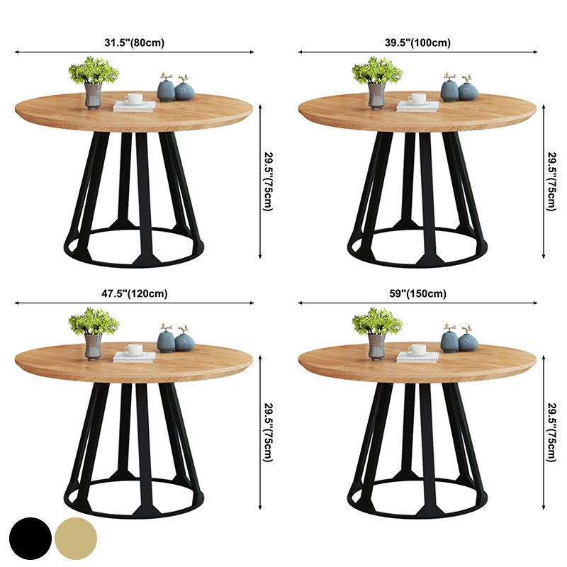 Round Solid Pinewood Brown Tone Dining Table Simplicity Pedestal Table for Dining Room