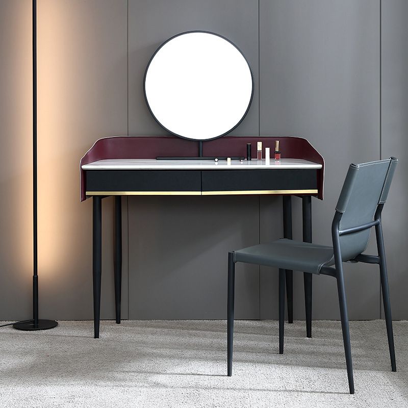Contemporary Simple Stone Vanity Makeup Table Set with Mirror & Stool