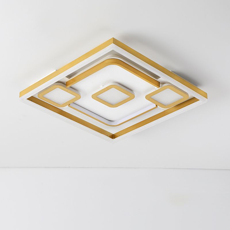 Square Metallic Ceiling Light Fixture Simple LED Gold Flush Mount Lighting for Bedroom