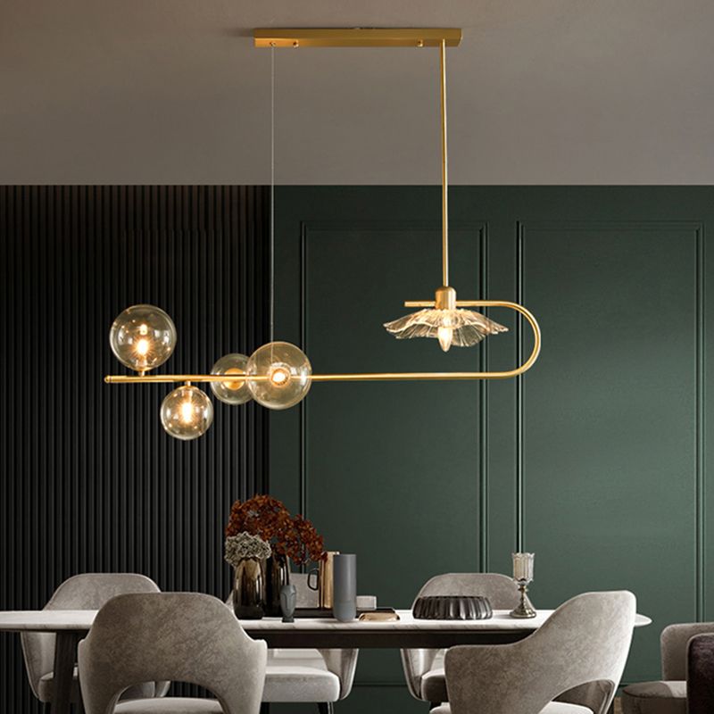 Luz de lámpara de vidrio lineal de iluminación de la isla dorada para el comedor para comedor