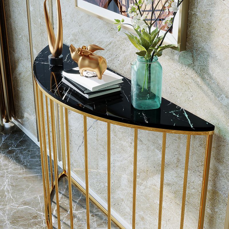 Contemporary Marble Console Accent Table Half Moon Iron End Table for Hall