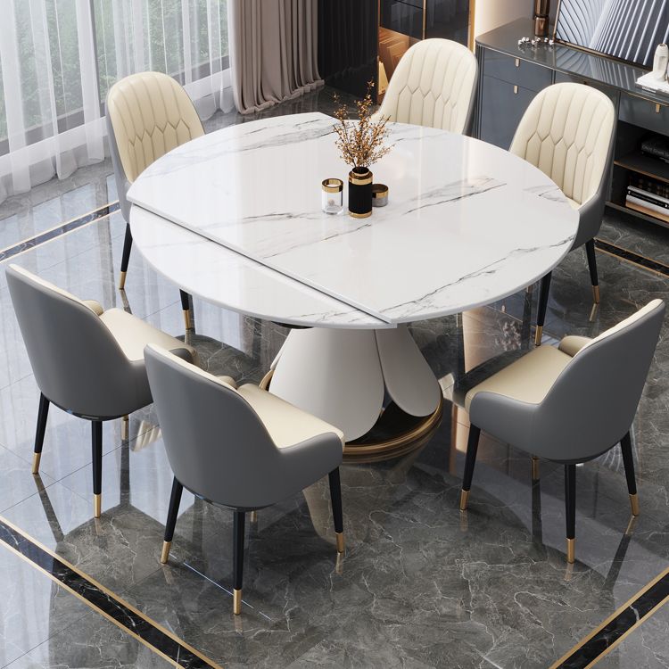 Nordic Round Sintered Stone Dining Table of 5/7 with Metal Base Foldable Dining Set for Restaurant