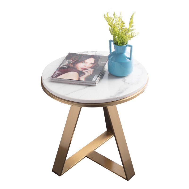 Modern Round Marble Coffee Table Metal Cross Legs Coffee Table