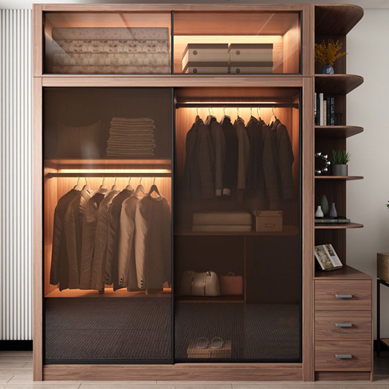 Brown Engineered Wood Wardrobe Armoire Modern Wardrobe Closet