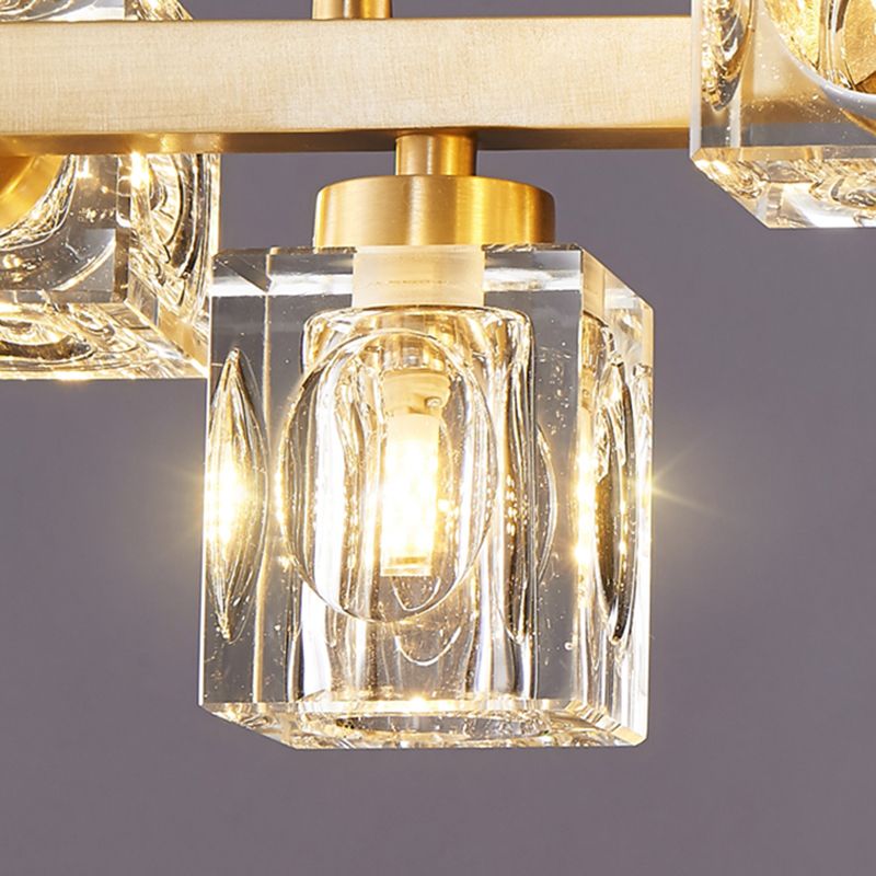Contemporary Island Light Fixture Crystal Cube Island Lights in Gold for Kitchen