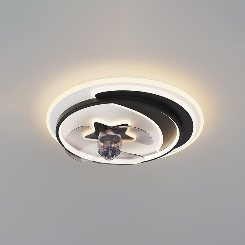 Iluminación de ventilador circular de blanco negro simplicidad de metal LED semi flush luz para dormitorio