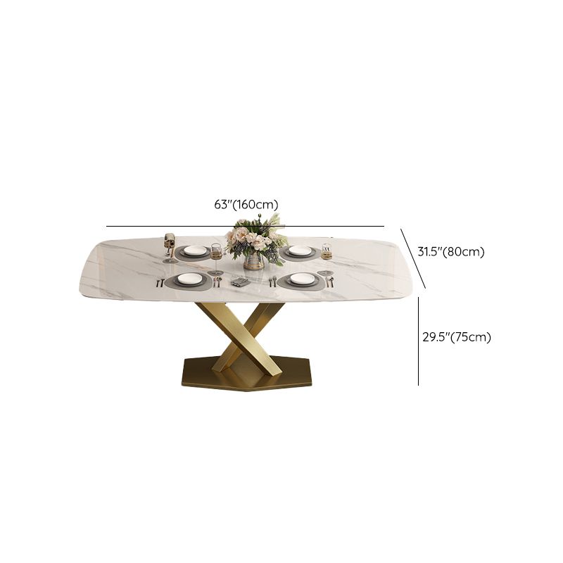 Glam Style Dining Rectangle Table Sintered Stone Table with Metal Legs for Home