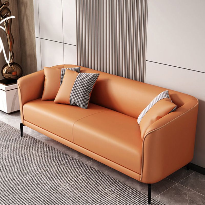 Sloped Arm Single Cushion Sofa Modern 25.2" H Faux Leather Sofa with Pillows