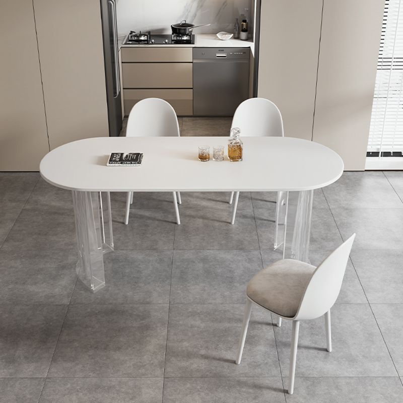 White Top Oval Dining Table Stone Dining Table with Acrylic Base