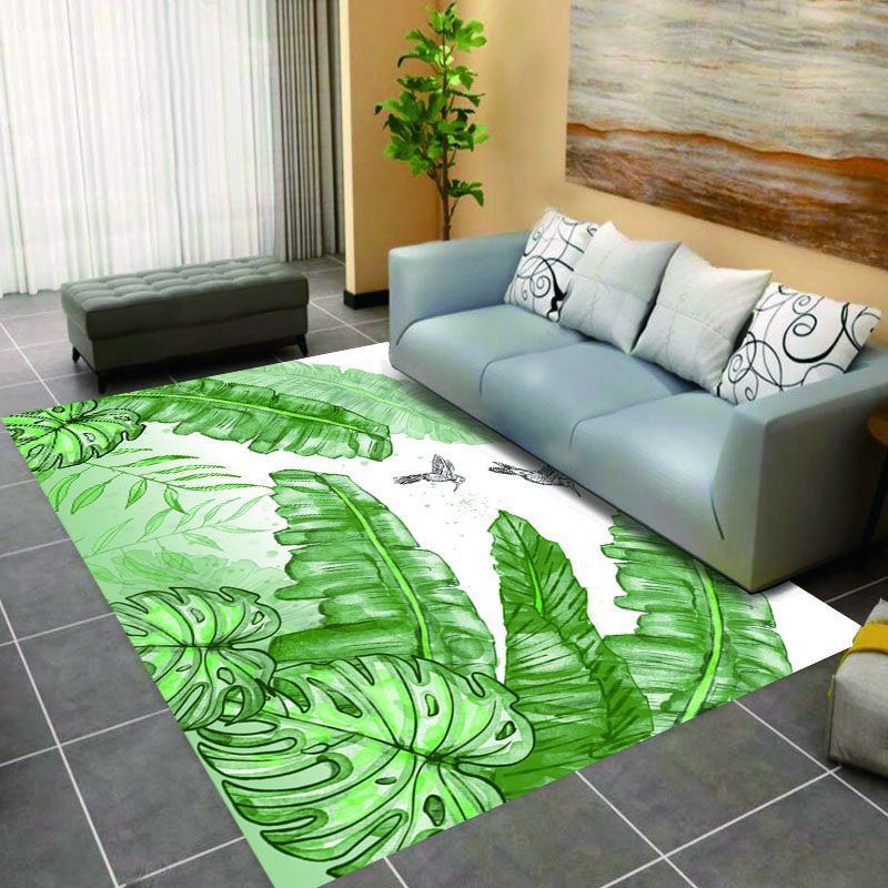 Élégant écarte de tapis vert Plant Plante Polyester Area Tapis Anti-Slip Tapis de soins faciles pour la décoration intérieure