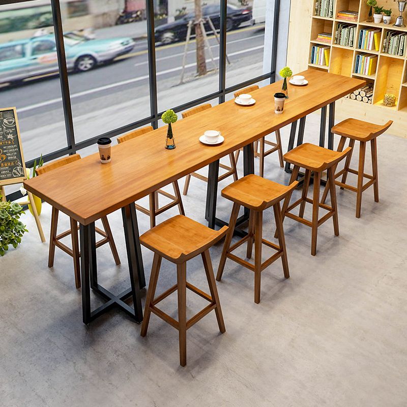 Industrial 1/9 Pieces Bar Table Set Rectangle Pine Wood Counter Table with High Stools