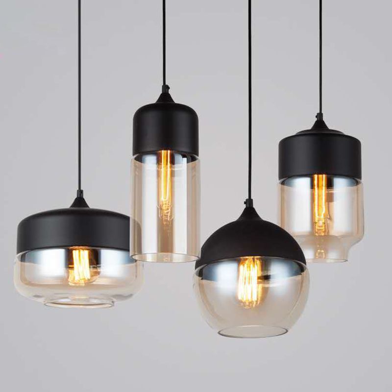 Geometric Hanging Lights Industrial Style Glass 1 Light Pendant Light Kit in Black