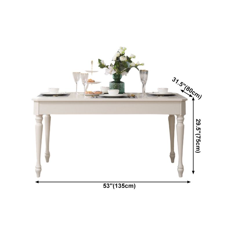 Rectangle 4 Legs Mid-Century Dining Table White Tone Fixed Table of Solid Wood