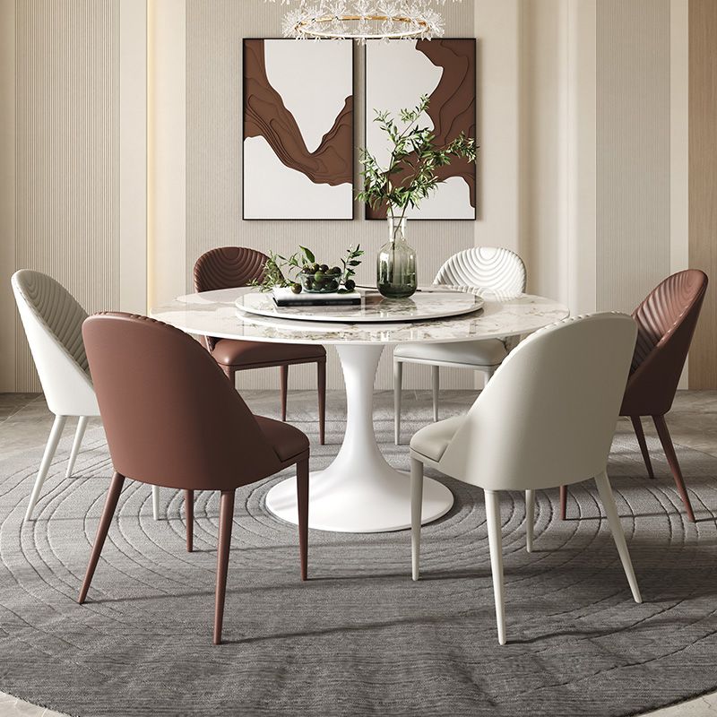 Modern Round Dinette Set 1/4/5/7 Pieces Sintered Stone Dining Table Set with Turntable