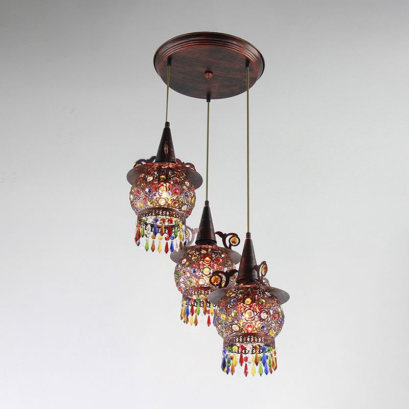 Globe Living Room Cluster Pendant Decorative Metal 3 Lights Copper Hanging Ceiling Light