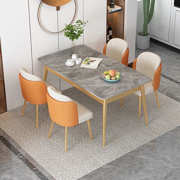 Nordic Stone Top Dining Set 1/2/5/7 Pieces Grey Dining Table with Leather Chairs