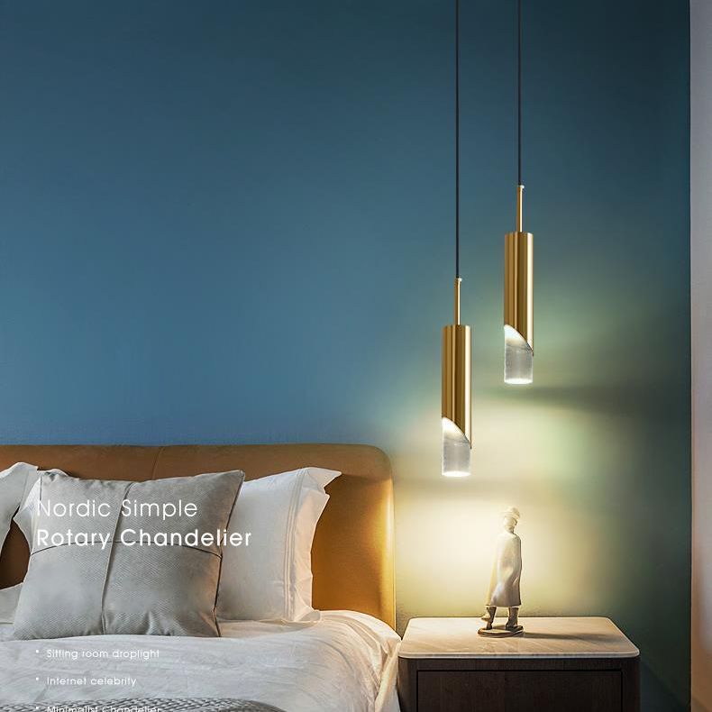 Simplicità moderna Lampada cilindrica a led lampada a sospensione Electroplate Metal Citndant Light con ombra acrilica