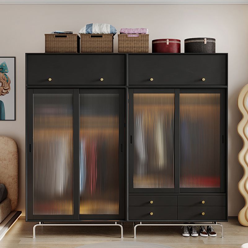 Industrial Pine Wood Wardrobe Cabinet 2-Doors Wardrobe in Black