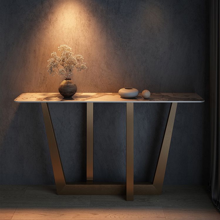 Glam Stone Console Table Rectangle Golden Console Sofa Table for Hall