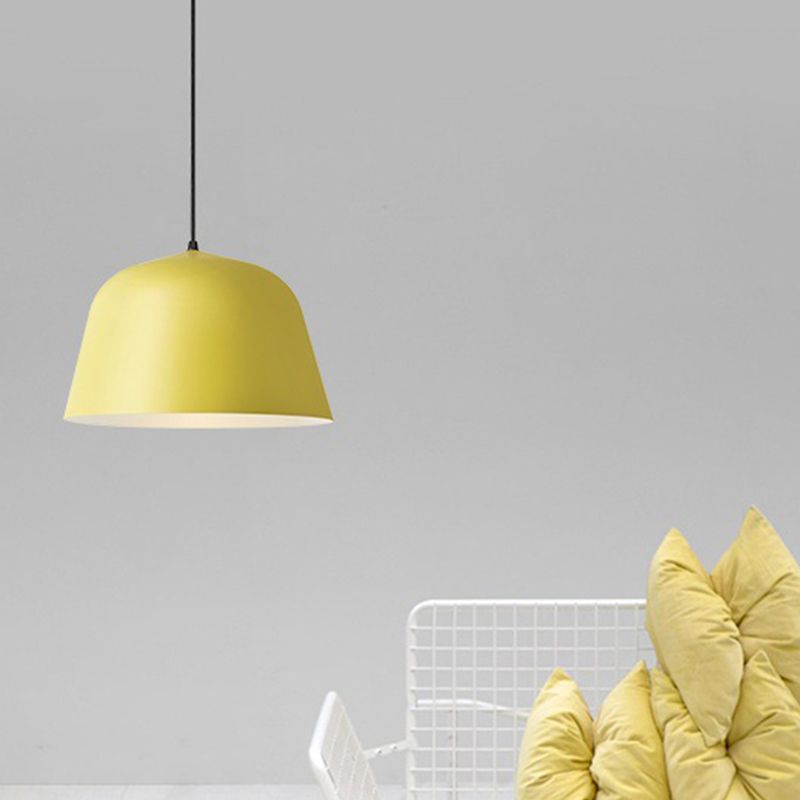 Macaron Single-Bulb Drop Pendant Pink/Grey/Green Bowl Pendulum Light with Iron Shade, 10"/12.5" Width