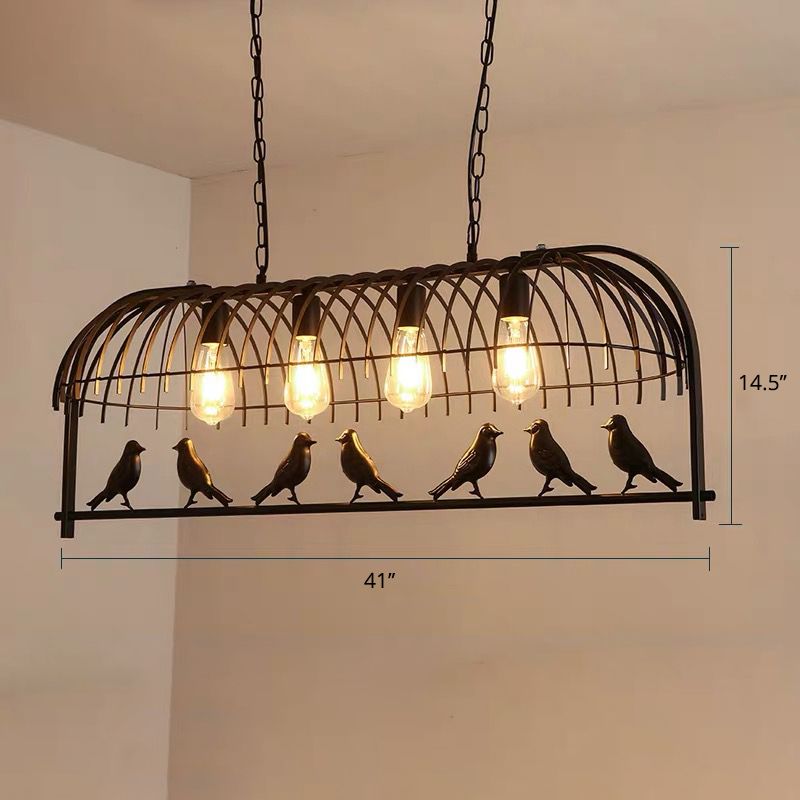 Bird Cage Kitchen Island Lighting Farmhouse Metal Black Finish Suspension Light Fixture