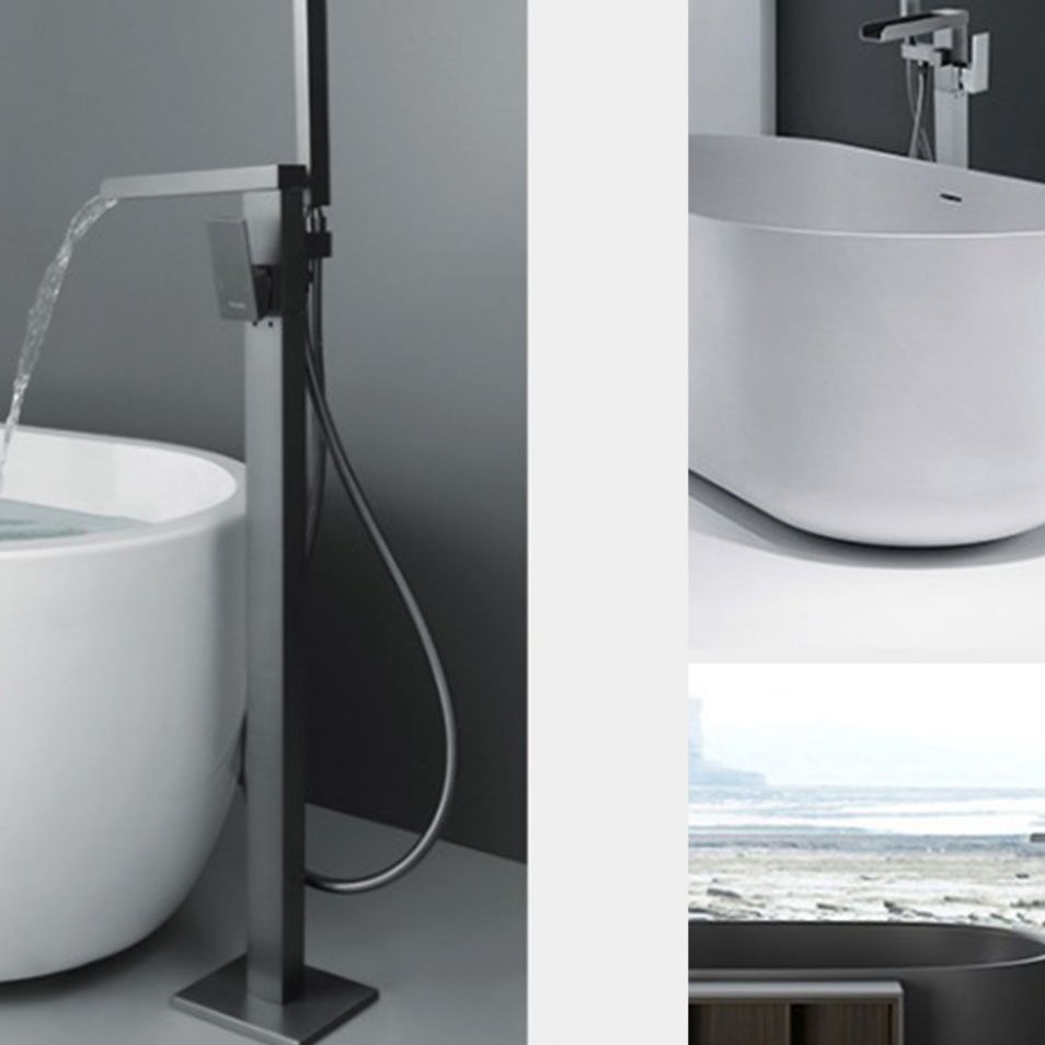 Floor Mounted Metal Freestanding Tub Filler Single Handle Waterfall Freestanding Faucet
