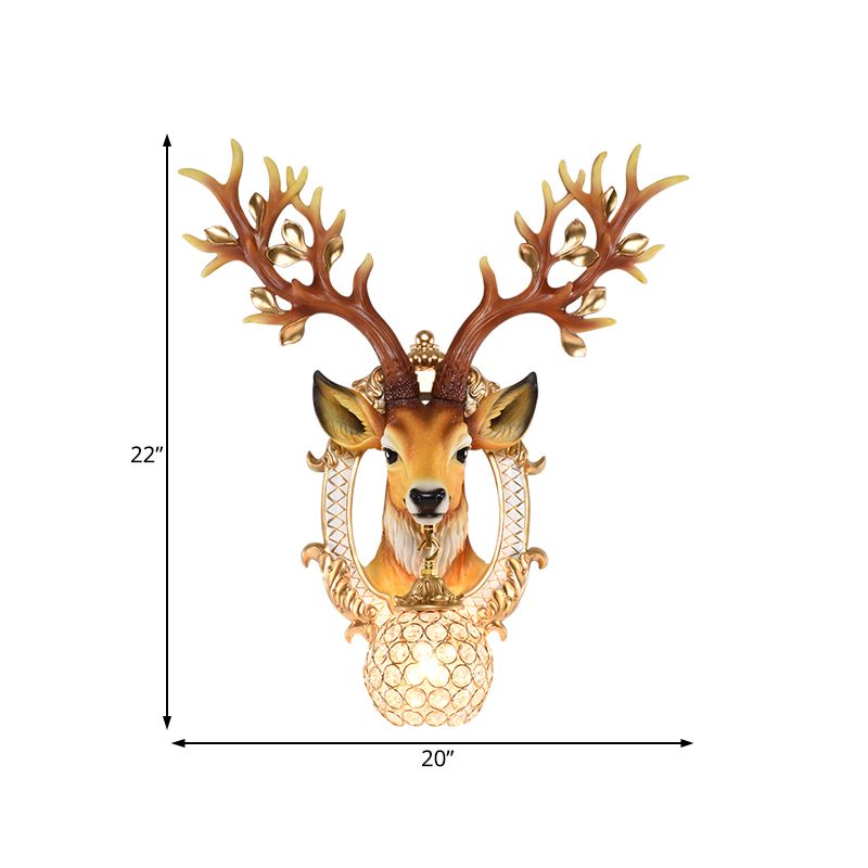 20"/24" W 1 Light Resin Wall Lamp Classical Style Silver/White/Gold Deer Head Shaped Living Room Sconce Light with Globe Crystal Shade