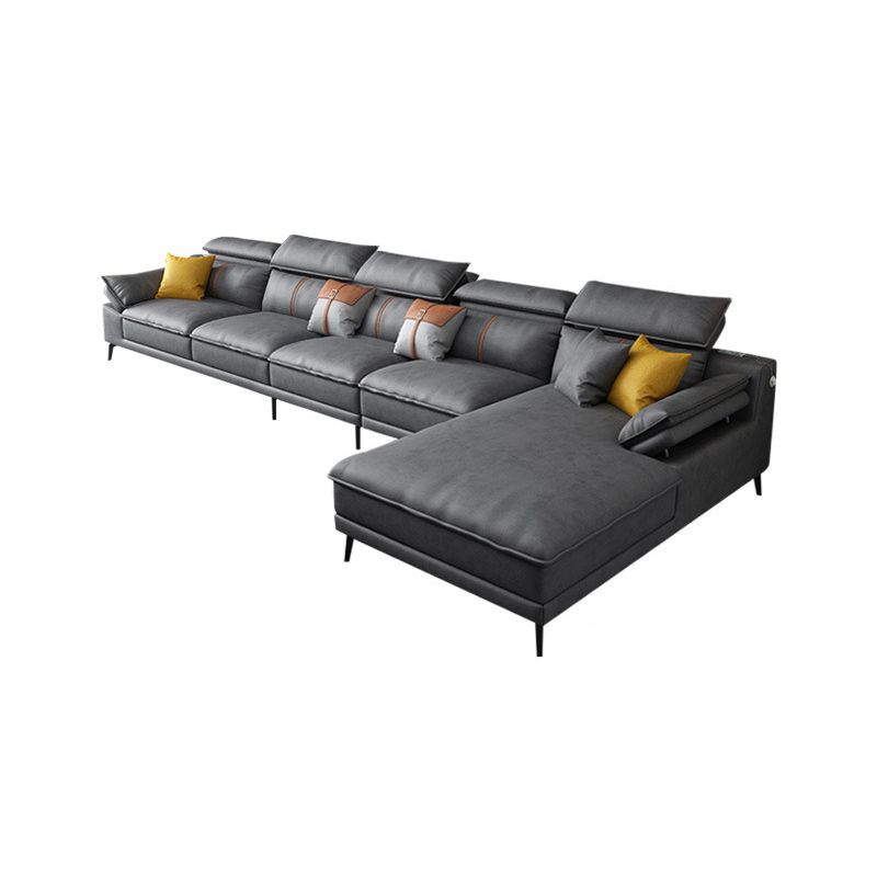 Grey Modern Adjustable Sofa & Chaise Pillow Top Arm Sectional