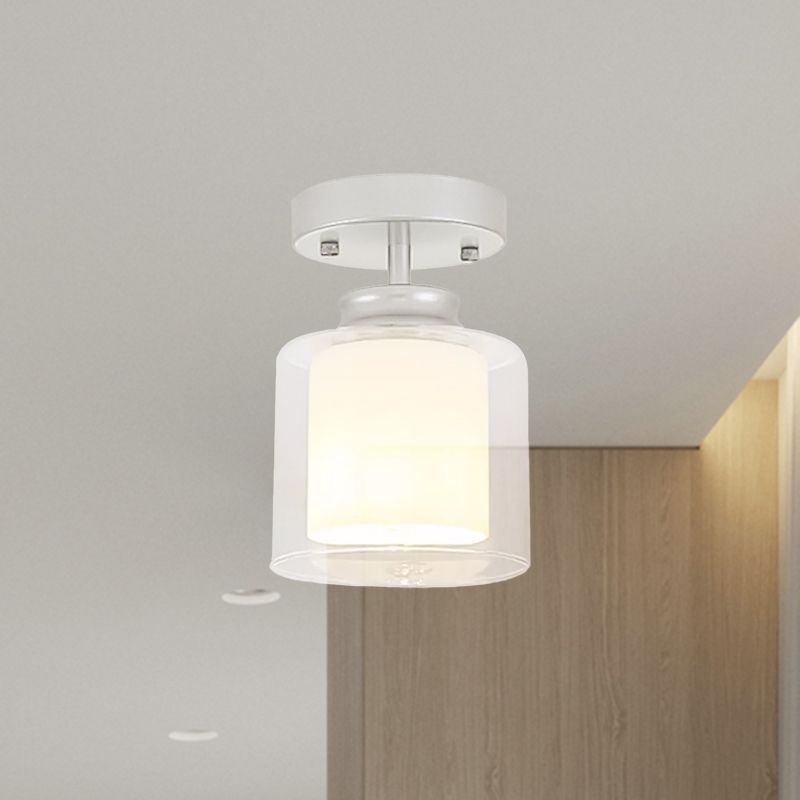 Black/Silver/Gold Finish Cylinder Semi Flush Ceiling Light with Glass Shade Contemporary 1 Bulb Semi Flush Light Fixture