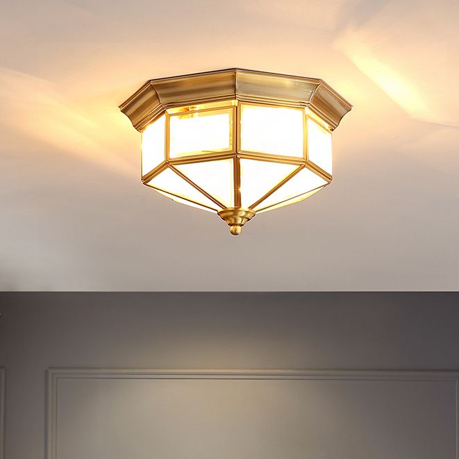 Sitting Room Colonial Style Ceiling Light Metal Overhead Lighting Fixture in Gold