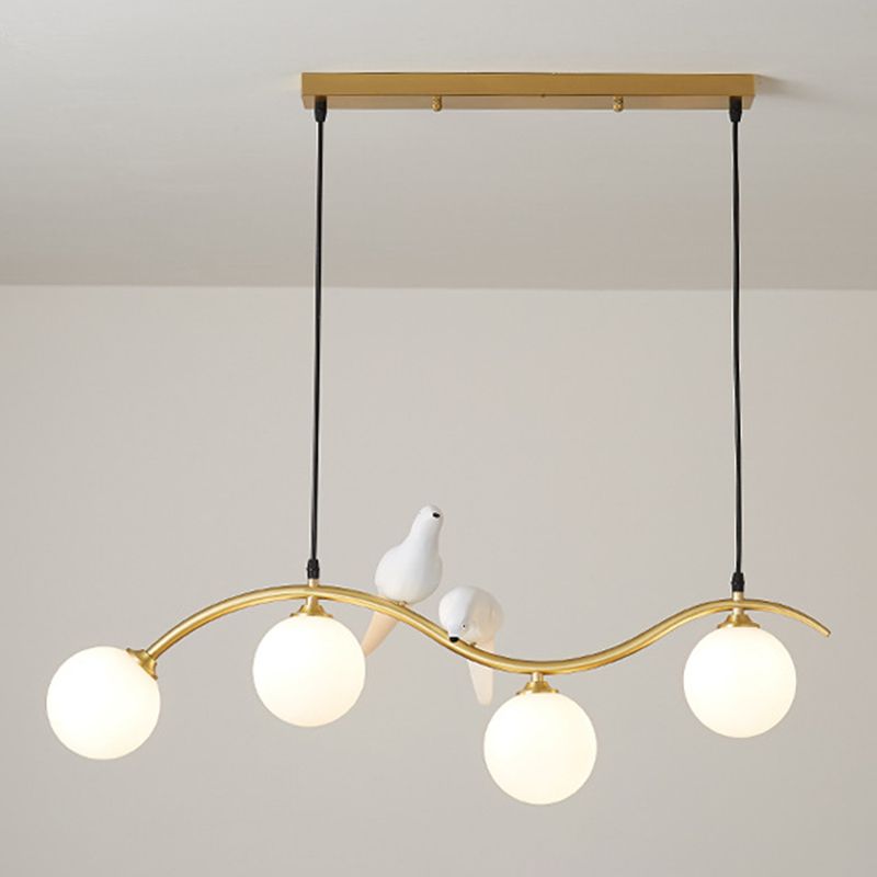 Branch and Bird Island Light Minimalist Metal Diner Pendente soffitto con sfera Opal Glass Shade