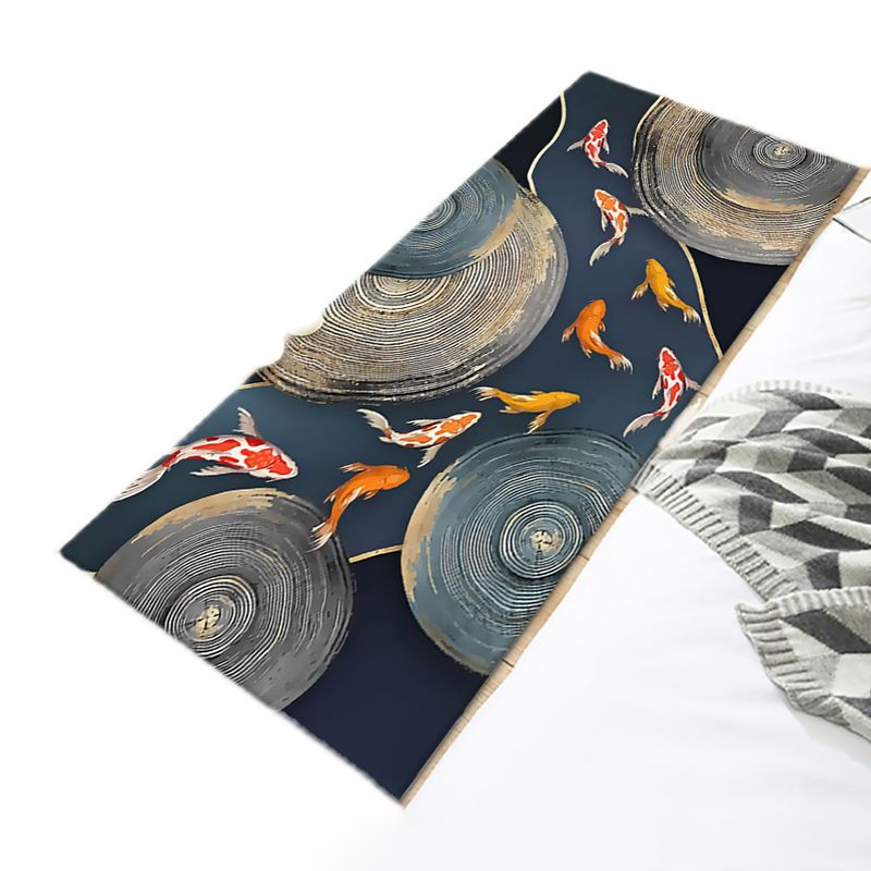 Stylish Modern Area Rug Blue Plant Pattern Area Carpet Polyester Non-Slip Rug for Bedroom