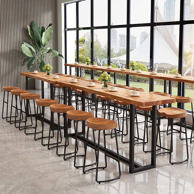 Modern Armless Backless Counter Stool Iron Dining Room Bar Stool with Wooden Seat