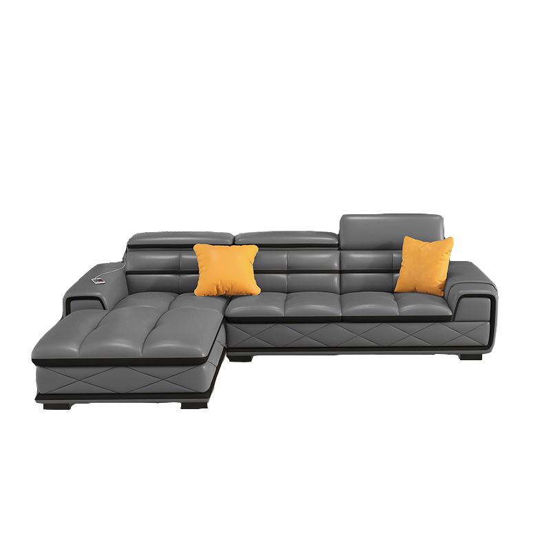 Contemporary Cloud Gray Square Arm Stationary Genuine Leather Sofa