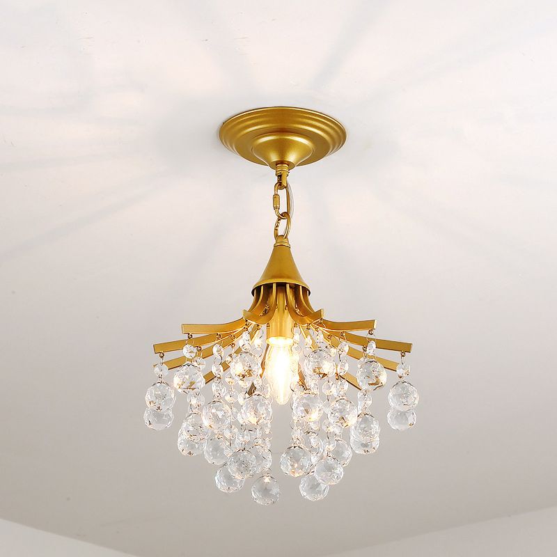 Metal Branch Semi Flush Mount Lighting Rural 1 Head Hallway Crystal Ceiling Light Fixture