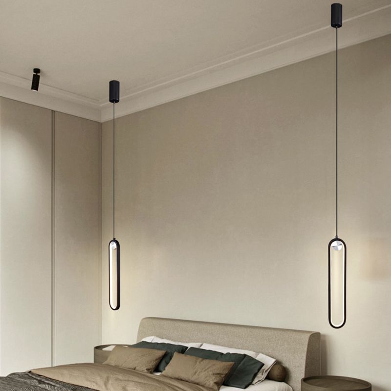 Pendre du salon LED Minimaliste forme ovale Lumière suspendue avec une nuance de gel de silice