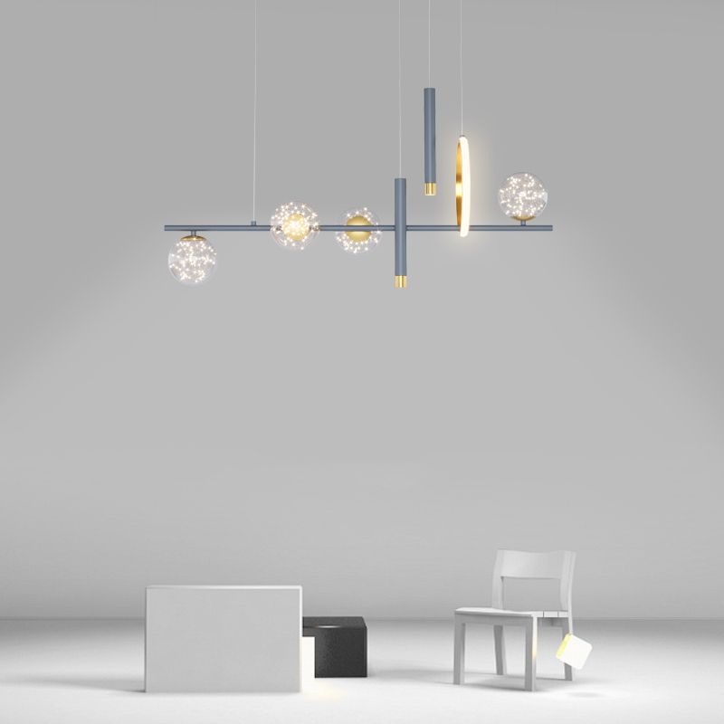 Luz colgante colgante de hierro forjado de la isla LED de lujo de lujo con sombra de vidrio transparente