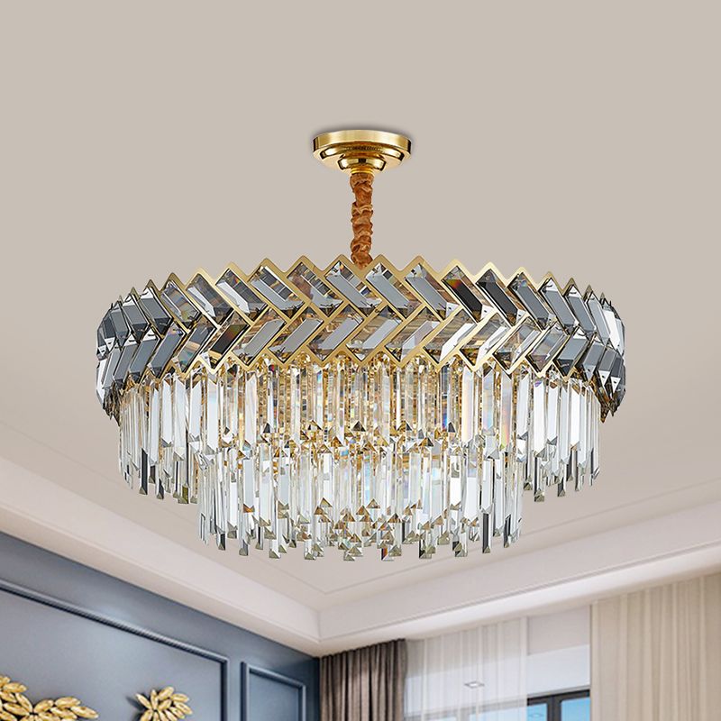 9 Lampenlampen Kronleuchter anheiztem Licht moderne 2-Schicht-Kristallstangen Suspension Licht mit Fischgrätendesign in Schwarzgold