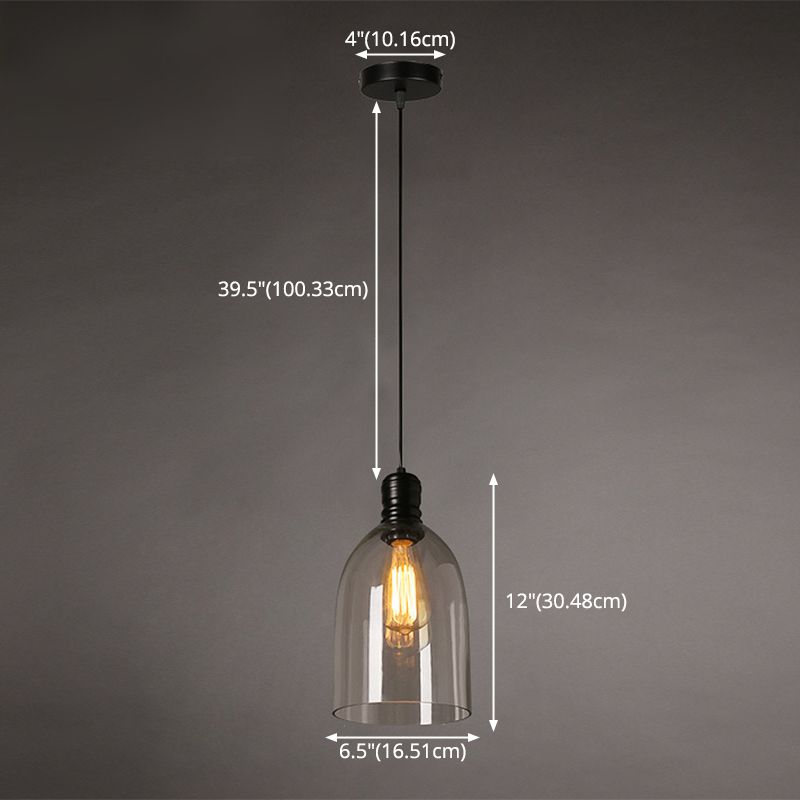 Industrial Vintage Single Pendant Light Wrought Iron Hanging Lamp with Clear Glass Shade