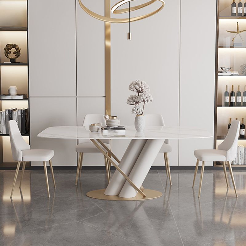 Modern Kitchen Dining Room Set Standard Height with Sintered Stone Top and Pedestal Base Table Set